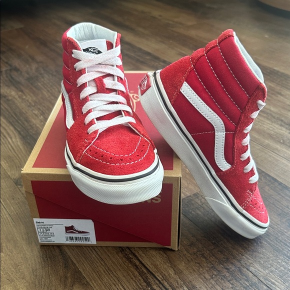 Sk8-Hi Vans Kids Racing Red and True White High-Top Sneakers - Picture 1 of 11